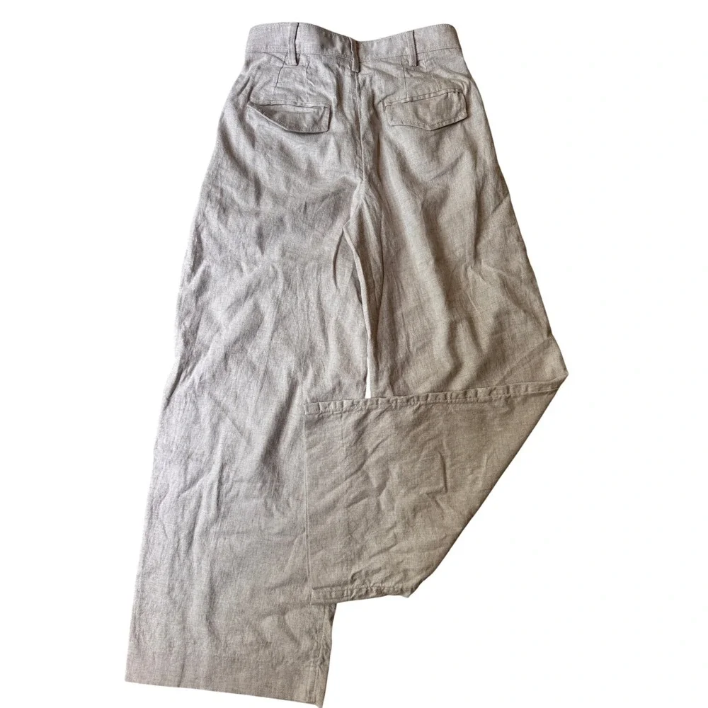 Banana Republic Linen Blend Wide Leg Pleated Trousers Oatmeal Beige Womens 0